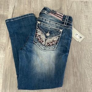Miss Me Sequin Rhinestone Flap Pocket Capri Jeans Women's Size 29.